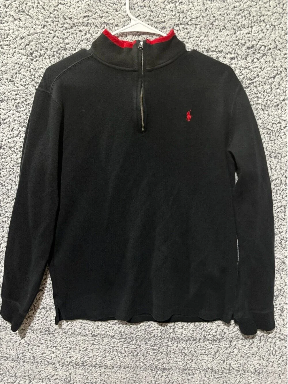 Polo Ralph Lauren 1/4 Zip Pullover XL Youth (18-20) Boys Black w Red Polo Pony